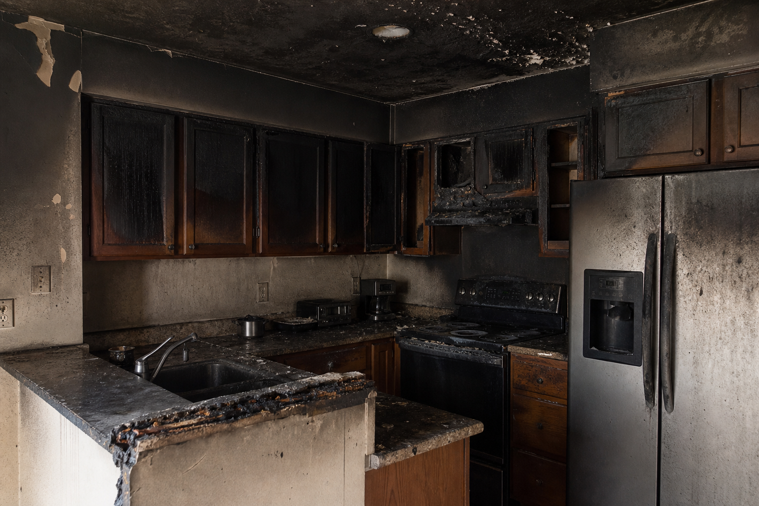 Kitchen Fire Restoration — before